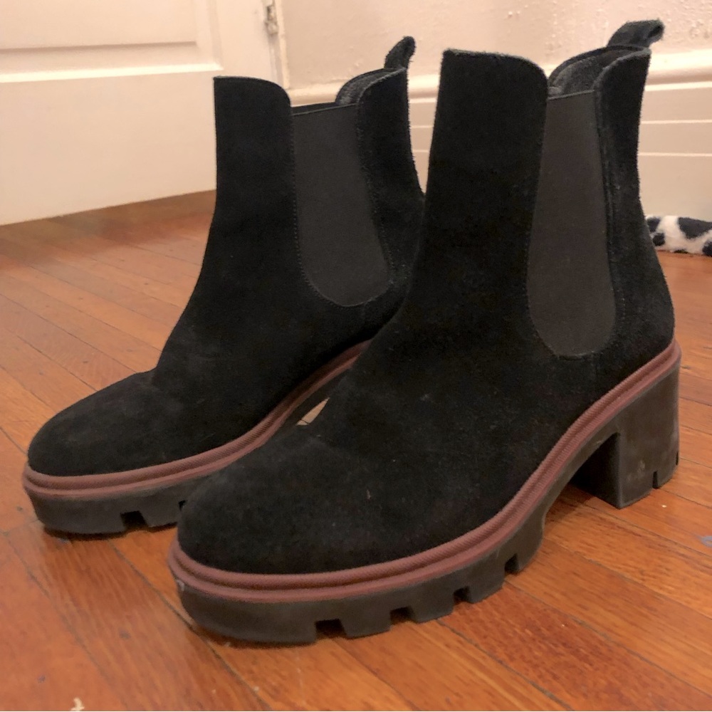 Antonio de faria leather suede black lug sole Chelsea booties US 6.5 EU 37 NWOT
